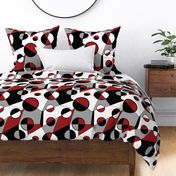 retro geometric abstract, black, gray white, circles