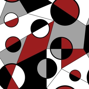 retro geometric abstract, black, gray white, circles