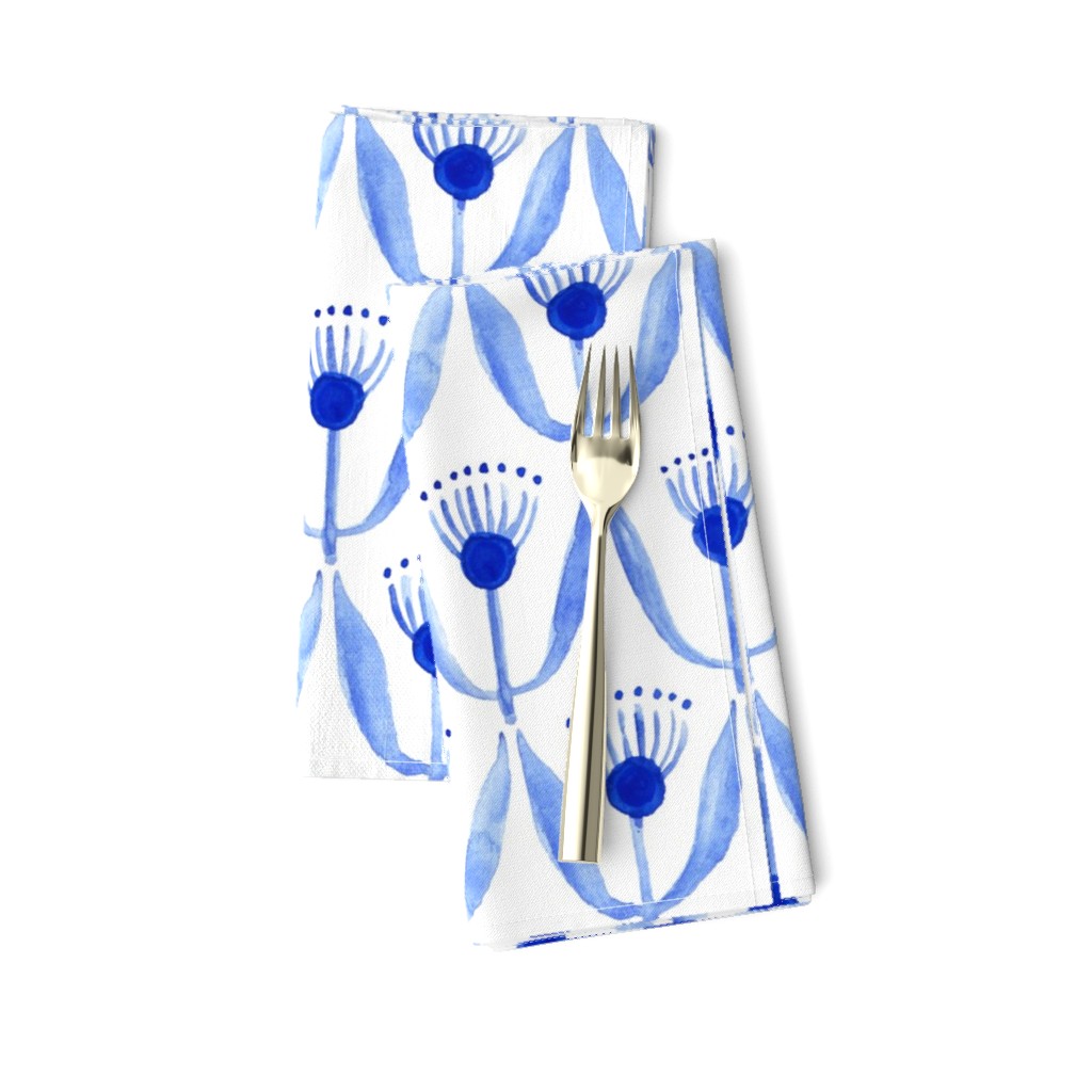 Blue Watercolor Blooms Scallop