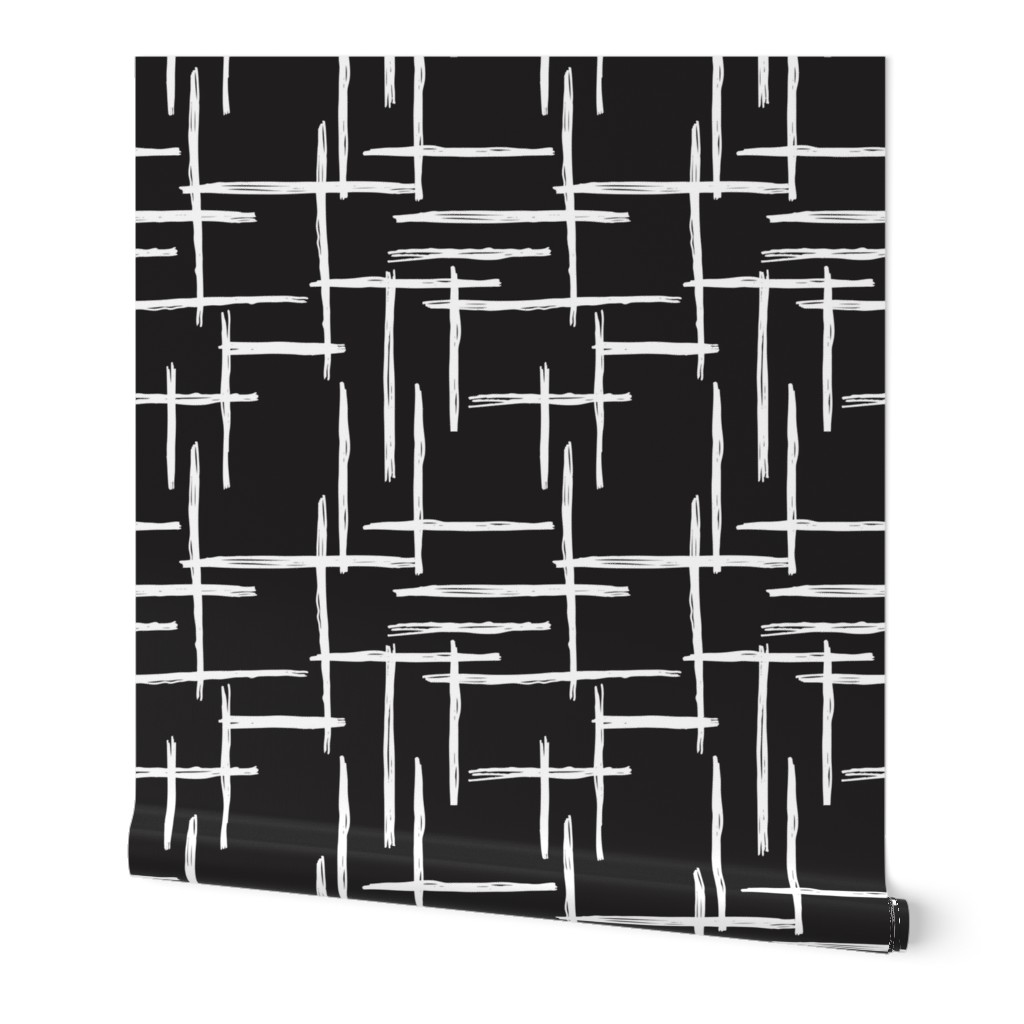 Abstract geometric raster black and white checkered stripe stroke and lines trend pattern grid