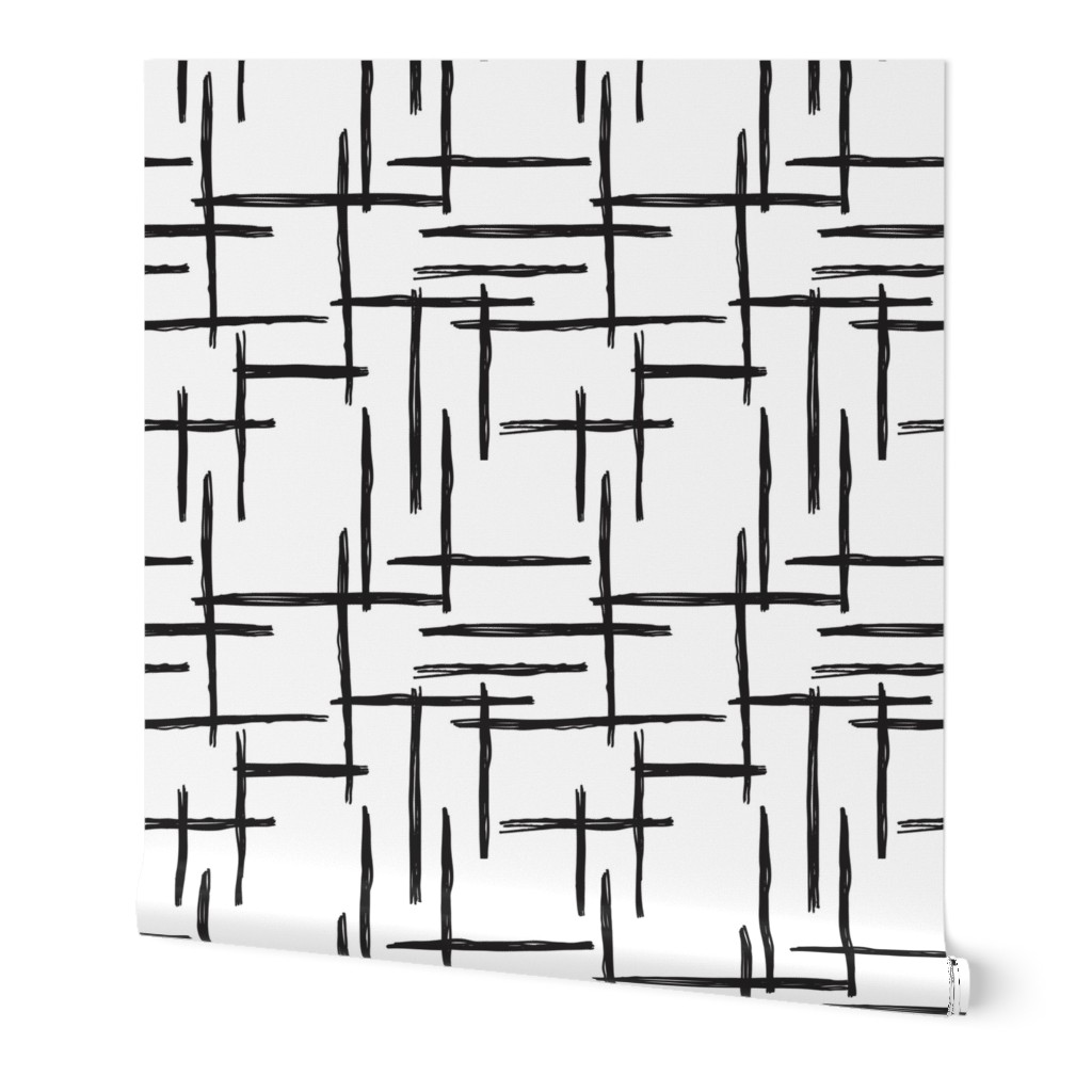 Abstract geometric black and white checkered stripe trend pattern grid