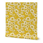 Colorful retro summer blossom scandinavian vintage style florals illustration print in mustard