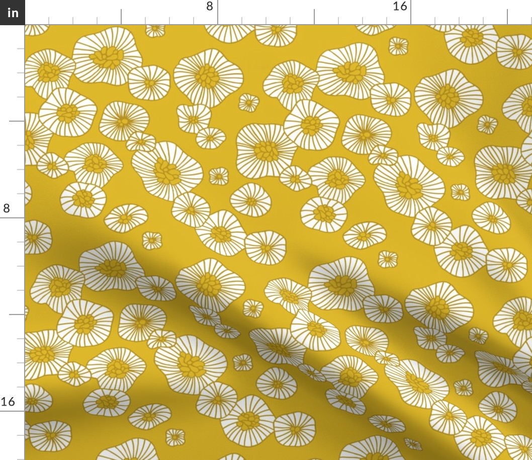 Colorful retro summer blossom scandinavian vintage style florals illustration print in mustard