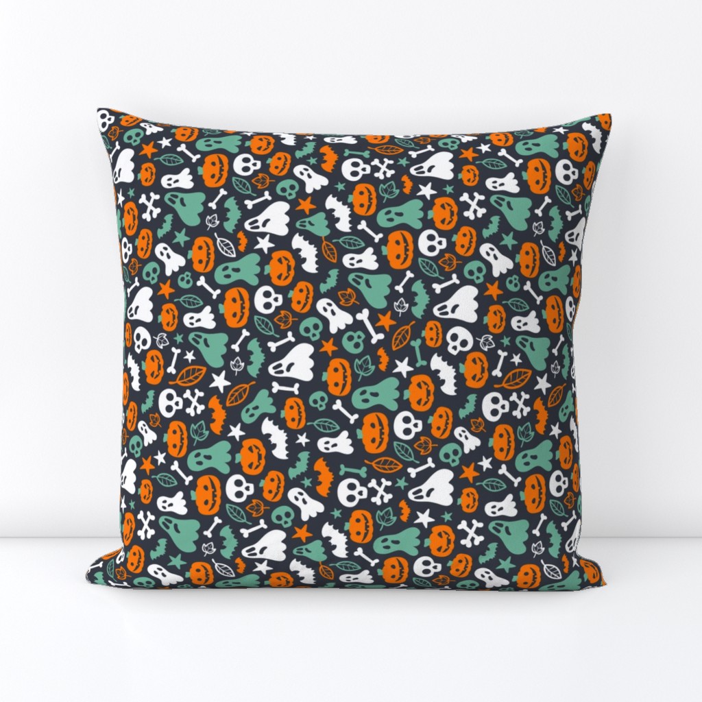 Halloween Retro Pattern Ghosts Pumpkins Skulls Bones Bats