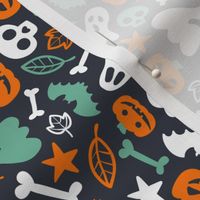 Halloween Retro Pattern Ghosts Pumpkins Skulls Bones Bats