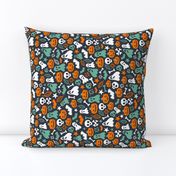 Halloween Retro Pattern Ghosts Pumpkins Skulls Bones Bats