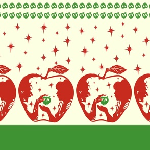 Snow White Red Green Apple Border Print