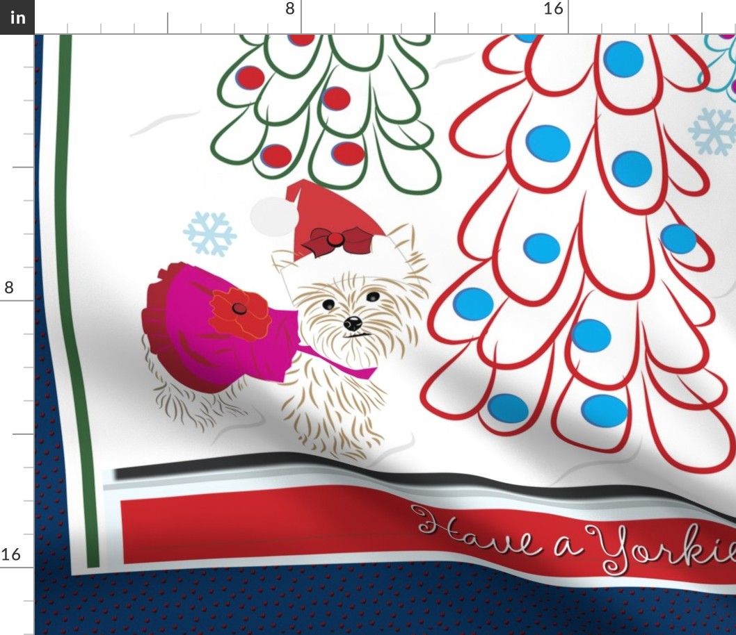 Yorkie Christmas 36x42 inch quilt panel