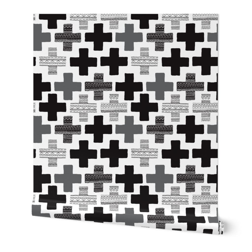 Plus plus cross geometric modern patterns black and white