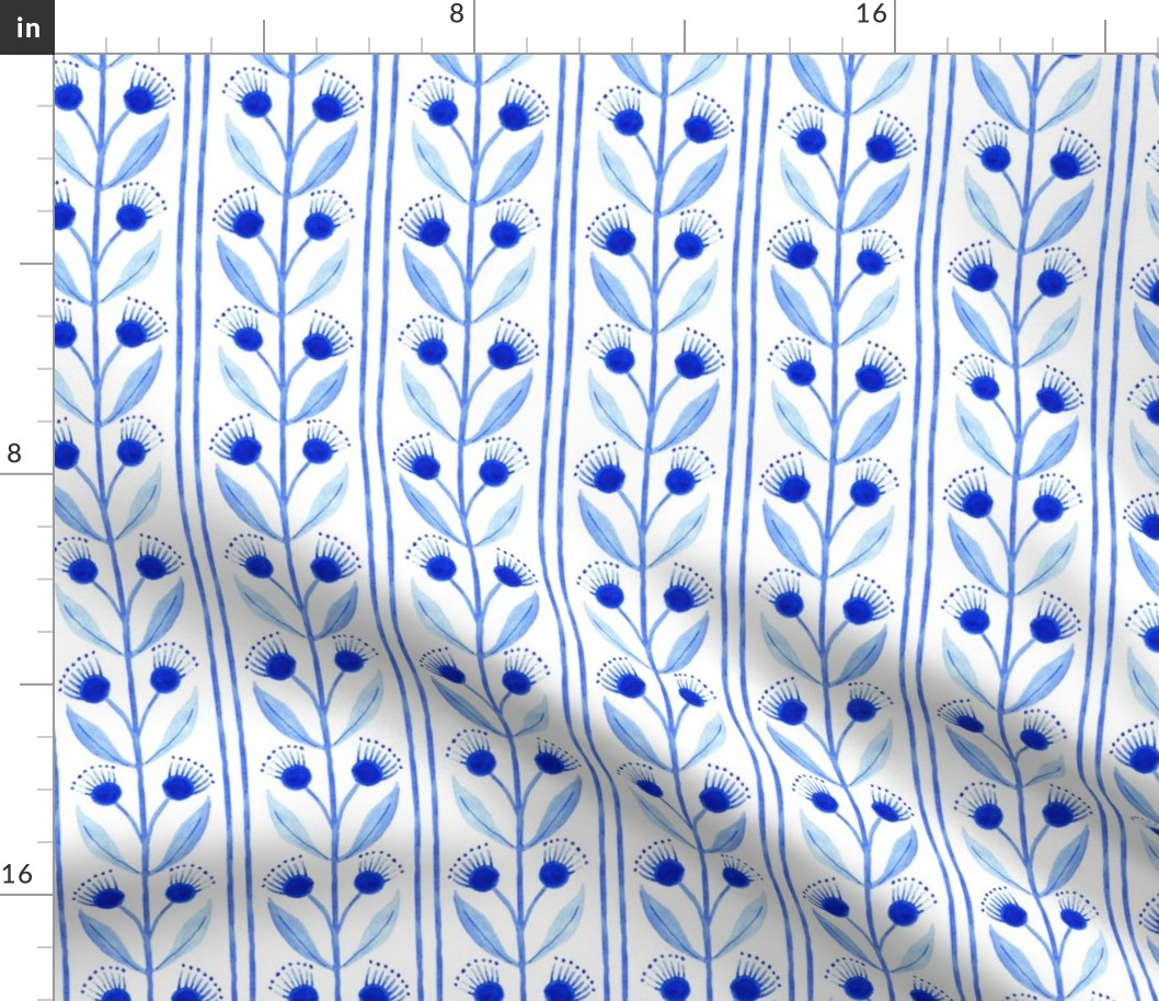 Blue Floral Vine Stripe