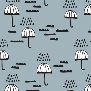 Umbrella rainy day cloudy sky clouds illustration scandinavian style illustration print winter blue