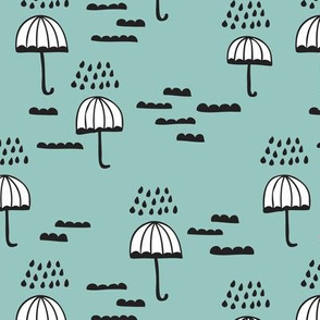 Umbrella rainy day cloudy sky clouds illustration scandinavian style illustration print winter blue