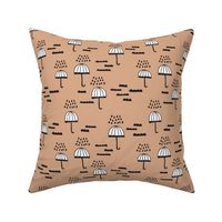 Umbrella rainy day cloudy sky clouds illustration scandinavian style illustration print winter beige brown