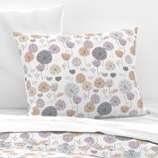 Pastel violet and gray poppy flower garden spring blossom fresh illustration print 