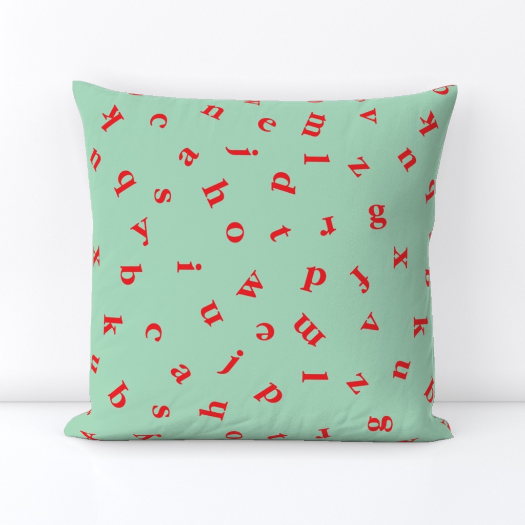 alphabet in teal and red