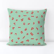 alphabet in teal and red