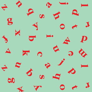 alphabet in teal and red