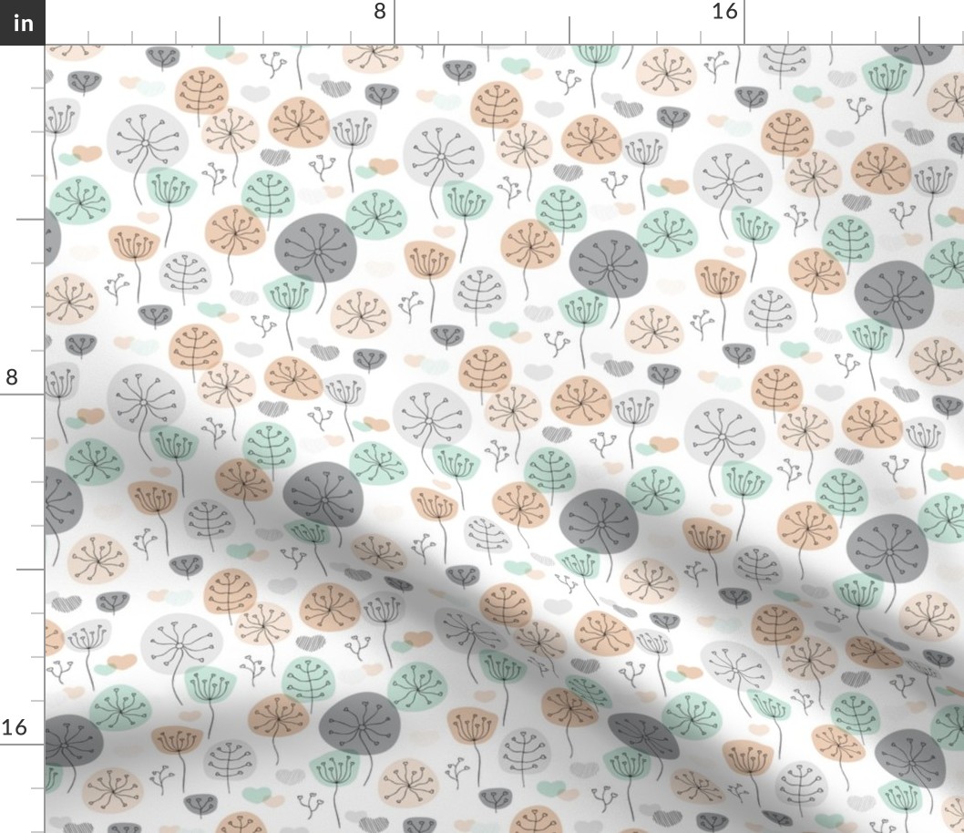 Pastel mint and gray poppy flower garden spring blossom fresh illustration print 