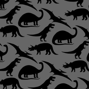 dinosaurs in black on charcoal grey
