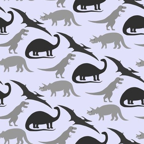 dinosaurs in grey on lavender