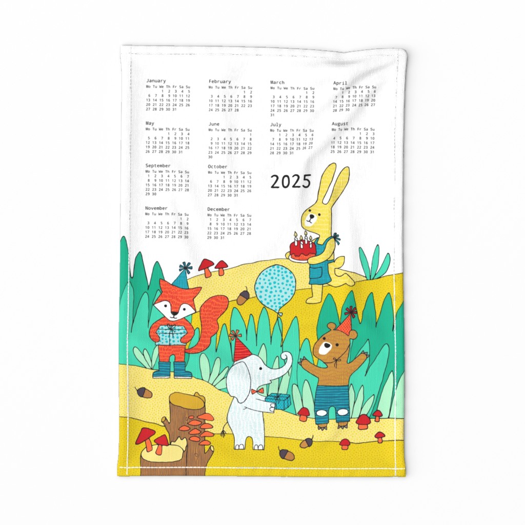 forest friends tea towel calendar 2024