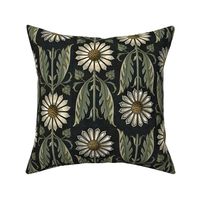 Art Nouveau Floral on Black with Green