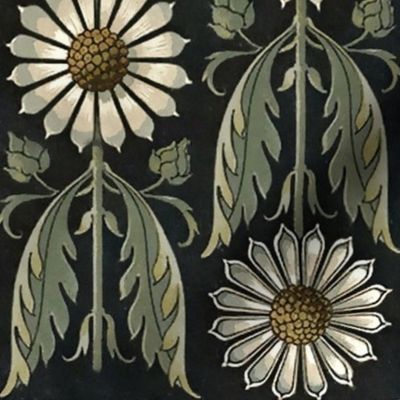 Art Nouveau Floral on Black with Green