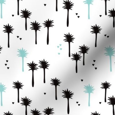 Cute abstract summer palm tree illustration print for bohemian kids mint blue
