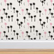 Cute abstract summer palm tree illustration print for bohemian kids pink black and white