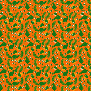 tossed green cats and spiders on orange