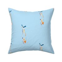 colorful koi on blue background
