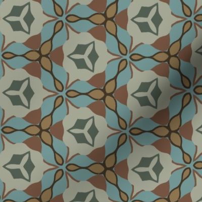 Abstract Floral Elements in Blue and Tan