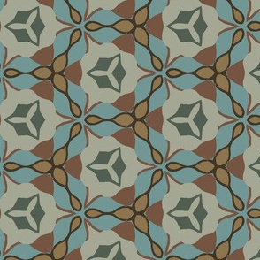 Abstract Floral Elements in Blue and Tan