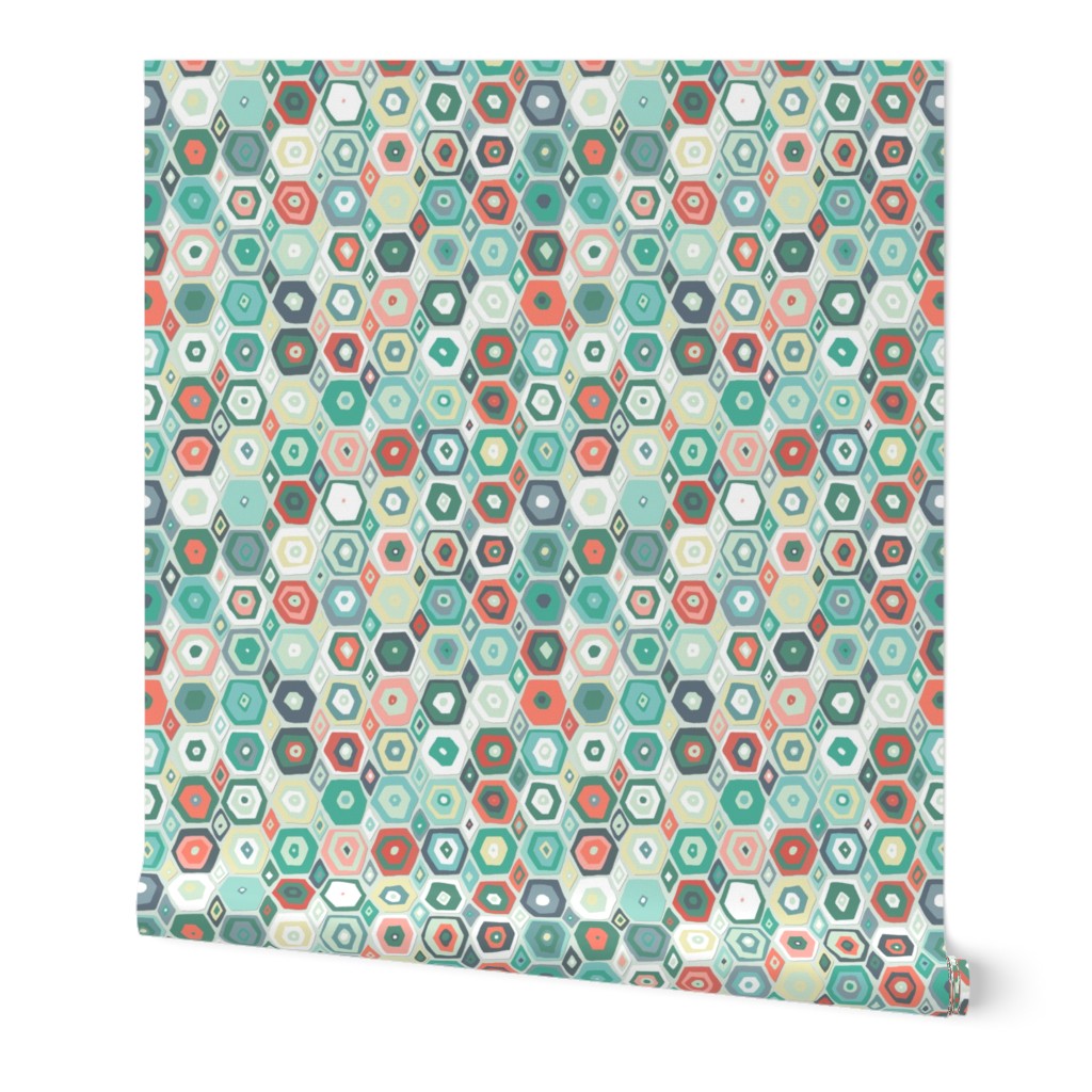 hex diamond coral mint