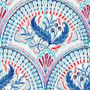 leafy fish scale doodle in red and blue