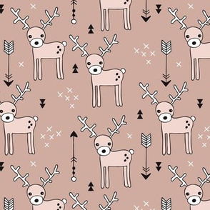Adorable woodland reindeer illustration kids pattern design in soft gender neutral beige