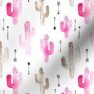 Watercolor cactus illustration indian summer theme with arrows in pink for girls