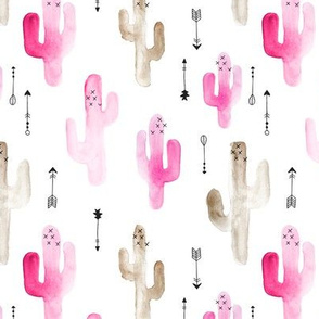 Watercolor cactus illustration indian summer theme with arrows in pink for girls