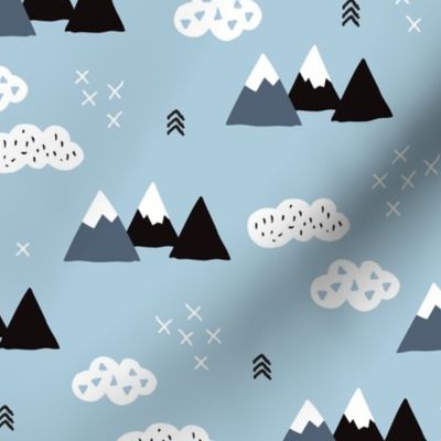 Cool scandinavian winter wonder woodland theme with clouds arrows and mountain peak snow theme