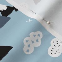 Cool scandinavian winter wonder woodland theme with clouds arrows and mountain peak snow theme