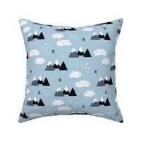 Cool scandinavian winter wonder woodland theme with clouds arrows and mountain peak snow theme