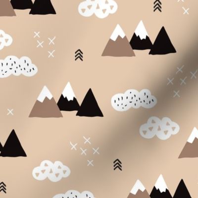 Cool scandinavian winter wonder woodland theme with clouds arrows and mountain peak snow theme vintage gender neutral