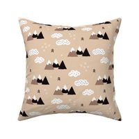 Cool scandinavian winter wonder woodland theme with clouds arrows and mountain peak snow theme vintage gender neutral