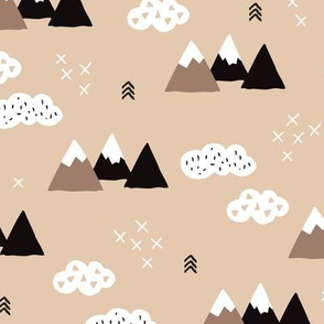 Cool scandinavian winter wonder woodland theme with clouds arrows and mountain peak snow theme vintage gender neutral