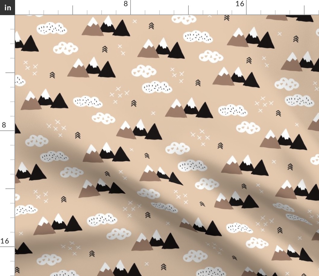 Cool scandinavian winter wonder woodland theme with clouds arrows and mountain peak snow theme vintage gender neutral