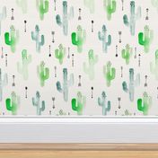 Watercolor cactus illustration indian summer theme with arrows in blue and green for boys