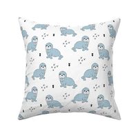 Adorable winter blue sea lion illustration geometric arrows scandinavian style sealion sealife animals