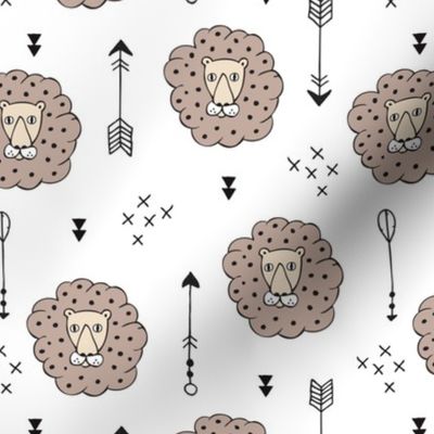 Adorable geometric safari jungle lion scandinavian style illustration design in gender neutral colors