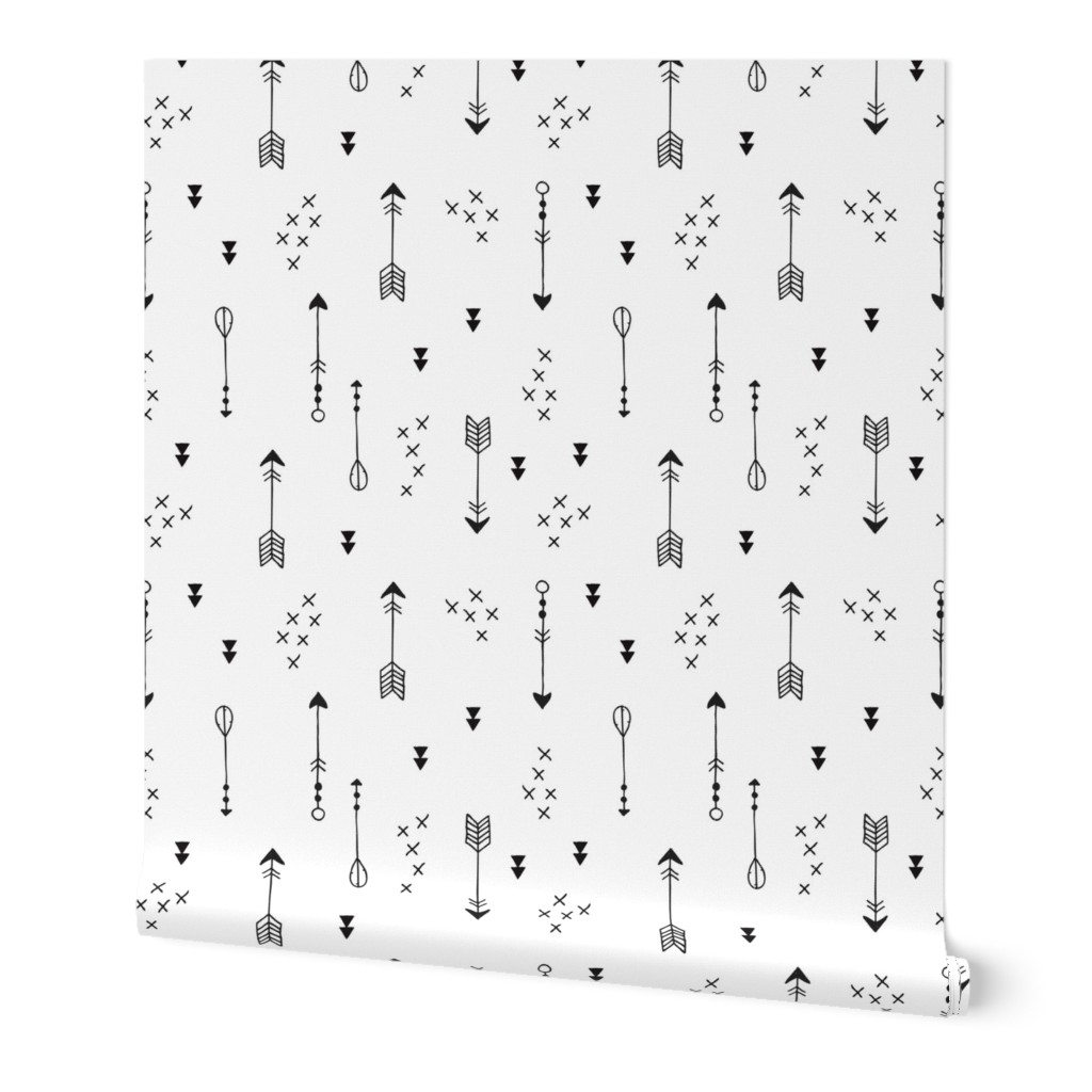 Geometric black and white arrows and cross abstract illustration print scandinavian style