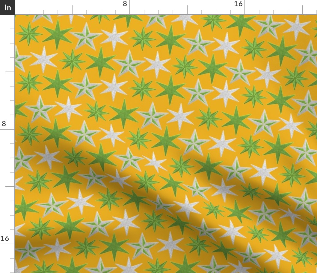 Green + platinum stars on mellow yellow by Su_G_©SuSchaefer